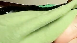 Skinny amateur twink strokes his big dick solo and cums