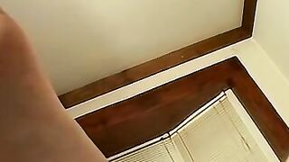 Skinny amateur twink strokes his big dick solo and cums