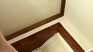 Skinny amateur twink strokes his big dick solo and cums