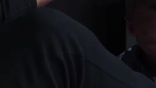 Bearded guard Rikk York receives foot licking from prisoner
