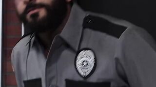 Bearded guard Rikk York receives foot licking from prisoner