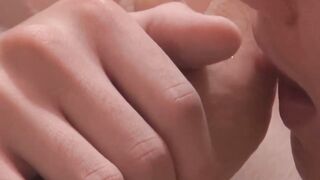 Thick cock stallion Cal jerking off while being toe licked