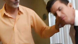 Jeff Drizzle wanks his cock while his stepdad Richard Lennox LICKS HIS EAR