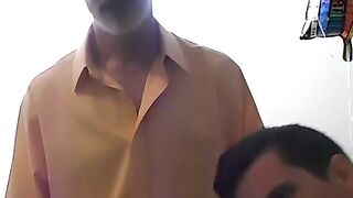 Jeff Drizzle wanks his cock while his stepdad Richard Lennox LICKS HIS EAR