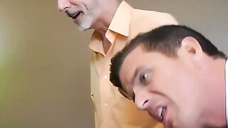 Jeff Drizzle wanks his cock while his stepdad Richard Lennox LICKS HIS EAR