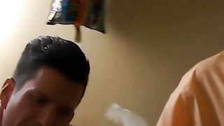 Jeff Drizzle wanks his cock while his stepdad Richard Lennox LICKS HIS EAR