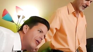 Jeff Drizzle wanks his cock while his stepdad Richard Lennox LICKS HIS EAR