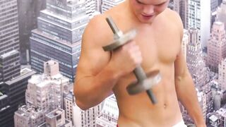 Cute Russian jock Rustie Port wanks solo while working out