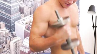 Cute Russian jock Rustie Port wanks solo while working out