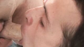 Tattooed twink and mature man bareback each other and cum