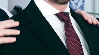 Classy hunk Franky Fox drills suit tailor raw as payment