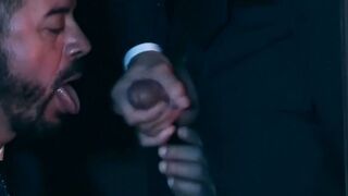 Executive office hunks meet for glory hole bareback drilling