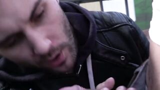 Gay paid to blow young dick and taste his cum in public