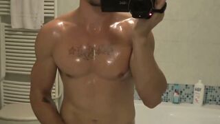 This gay guy is oiled up and ready to film his hot solo vid
