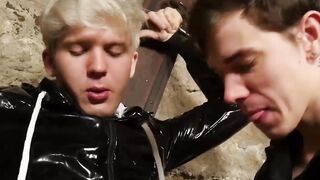 Naughty Josh Cavalin lets master fuck him raw in a dungeon