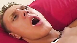 Horny blond twink jerking off in his bed at home for you