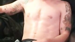 Tattooed slim amateur masturbates solo and cums on plate