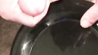 Tattooed slim amateur masturbates solo and cums on plate