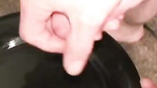 Tattooed slim amateur masturbates solo and cums on plate