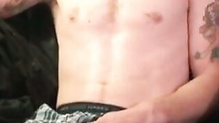 Tattooed slim amateur masturbates solo and cums on plate