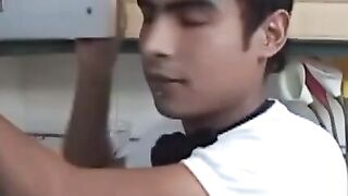 Cute latino amateur twink rides rock solid boner outdoors