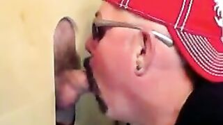 Two horny buddies get a fantastic glory hole suck off