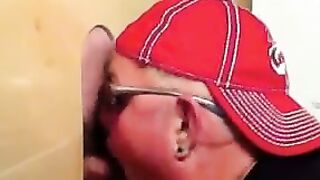 Two horny buddies get a fantastic glory hole suck off