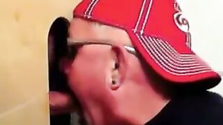 Two horny buddies get a fantastic glory hole suck off