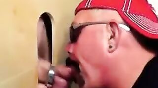 Two horny buddies get a fantastic glory hole suck off