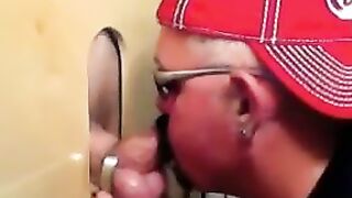 Two horny buddies get a fantastic glory hole suck off