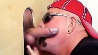 Two horny buddies get a fantastic glory hole suck off