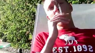 Smoker twink Ryan plays with his ass while stroking his cock
