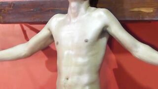 Master gives slave blowjob and torments his slim body rough