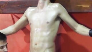 Master gives slave blowjob and torments his slim body rough