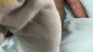 Bearded solo hunk admires his own feet while being recorded