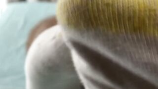 Bearded solo hunk admires his own feet while being recorded