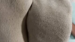 Bearded solo hunk admires his own feet while being recorded