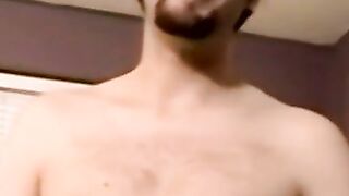 Cute bearded jock masturbates hardcore after kinky interview