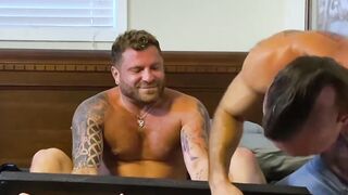 Bearded bound hunk receives body and foot tickling torment