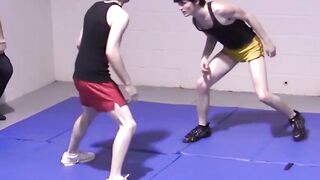 Petite gays spar together hardcore and slowly strip naked