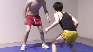 Petite gays spar together hardcore and slowly strip naked