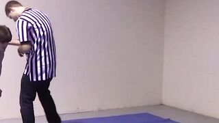 Petite gays spar together hardcore and slowly strip naked