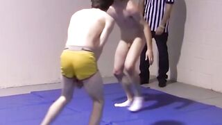 Petite gays spar together hardcore and slowly strip naked