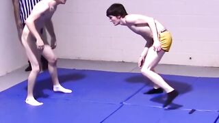 Petite gays spar together hardcore and slowly strip naked