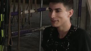 Restrained sub Axel Rubberax spanked and tickled by dom