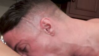 Horny jock Skyy Knox chokes on rock hard cock before raw sex