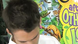 Inked gay Dustin Revees bareback ass drilled after blowjob