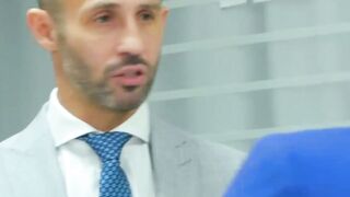 Office hunk Robbie Rojo blows his boss before hard drilling