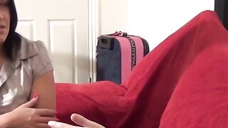 Lusty mature is tricked into showing her cock sucking skills