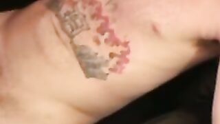 Mature American amateur cums on himself after jerking solo